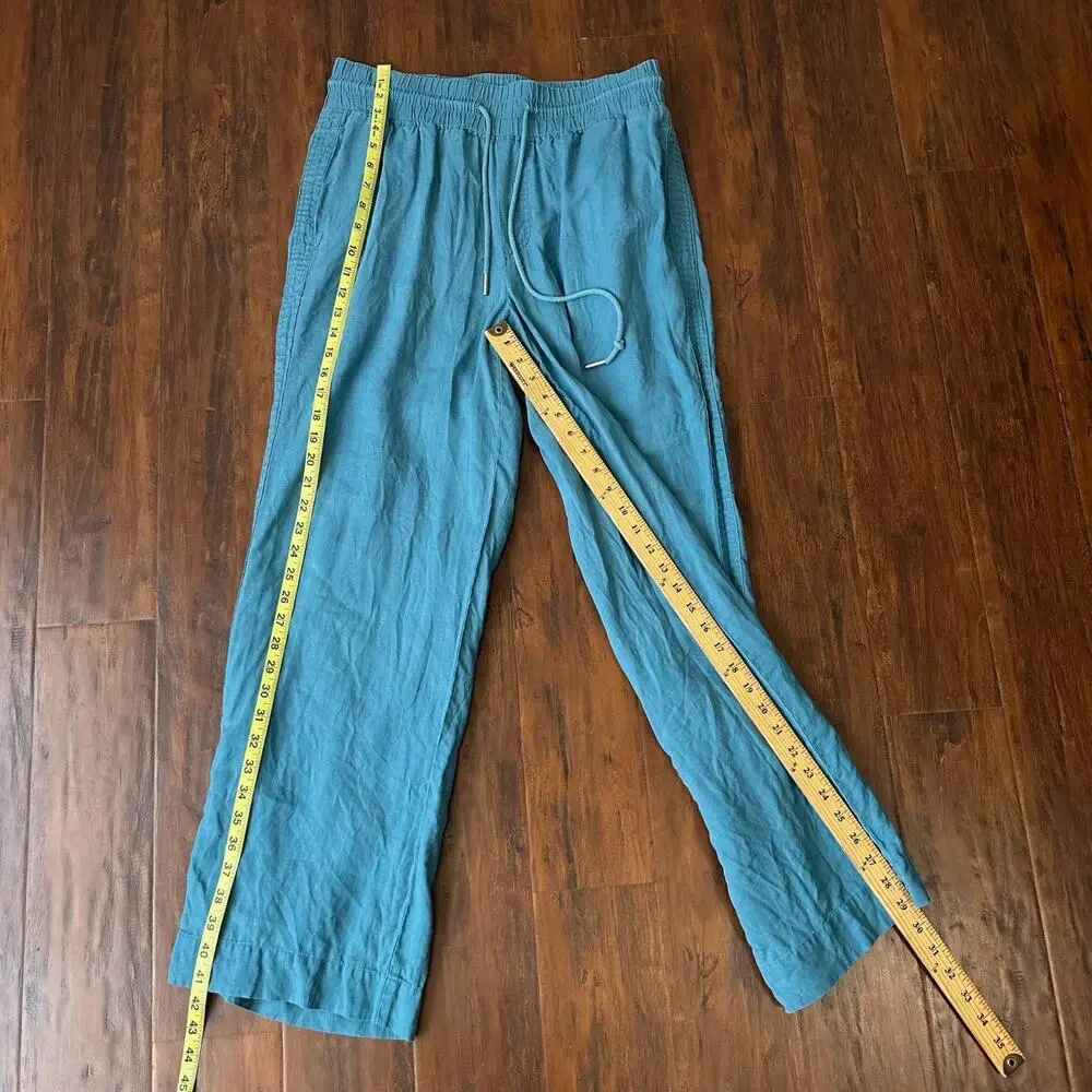 QUINCE Pants Mineral Blue Relaxed European Linen Wide Leg Drawstring